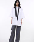 Workplace Siren Style College Style Silhouette Splicing Fashion Design Pullover Shirt - variant_title