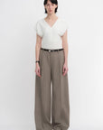 Worsted wool commuter classic drapey raw edge loose straight wide - leg pants - variant_title