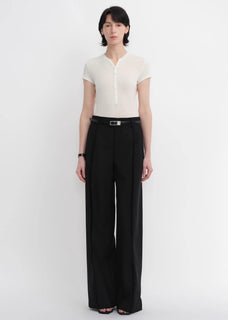 Worsted wool commuter classic drapey raw edge loose straight wide - leg pants - variant_title