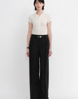 Worsted wool commuter classic drapey raw edge loose straight wide - leg pants - variant_title