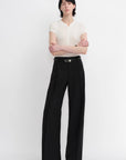 Worsted wool commuter classic drapey raw edge loose straight wide - leg pants - variant_title