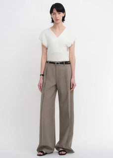 Worsted wool commuter classic drapey raw edge loose straight wide - leg pants - variant_title