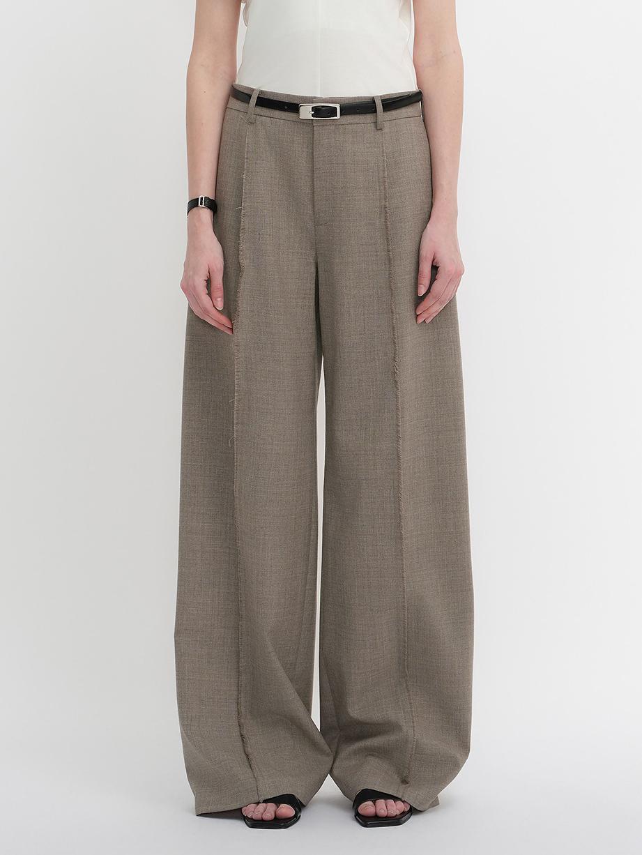 Worsted wool commuter classic drapey raw edge loose straight wide - leg pants - variant_title