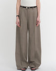 Worsted wool commuter classic drapey raw edge loose straight wide - leg pants - variant_title