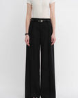 Worsted wool commuter classic drapey raw edge loose straight wide - leg pants - variant_title