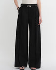 Worsted wool commuter classic drapey raw edge loose straight wide - leg pants - variant_title