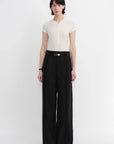 Worsted wool commuter classic drapey raw edge loose straight wide - leg pants - variant_title