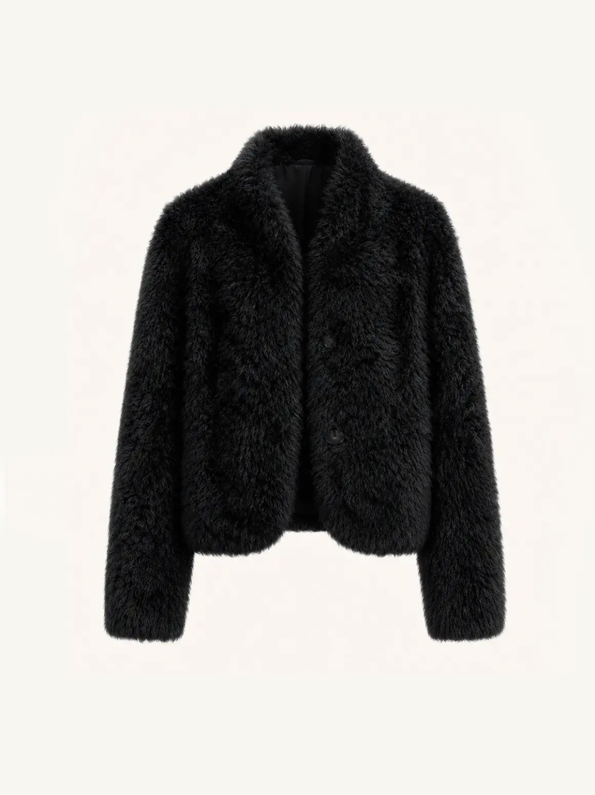 Yorta black Toscana curly shearling jacket, front product view