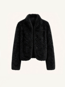 Yorta black Toscana curly shearling jacket, front product view