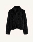 Yorta black Toscana curly shearling jacket, front product view
