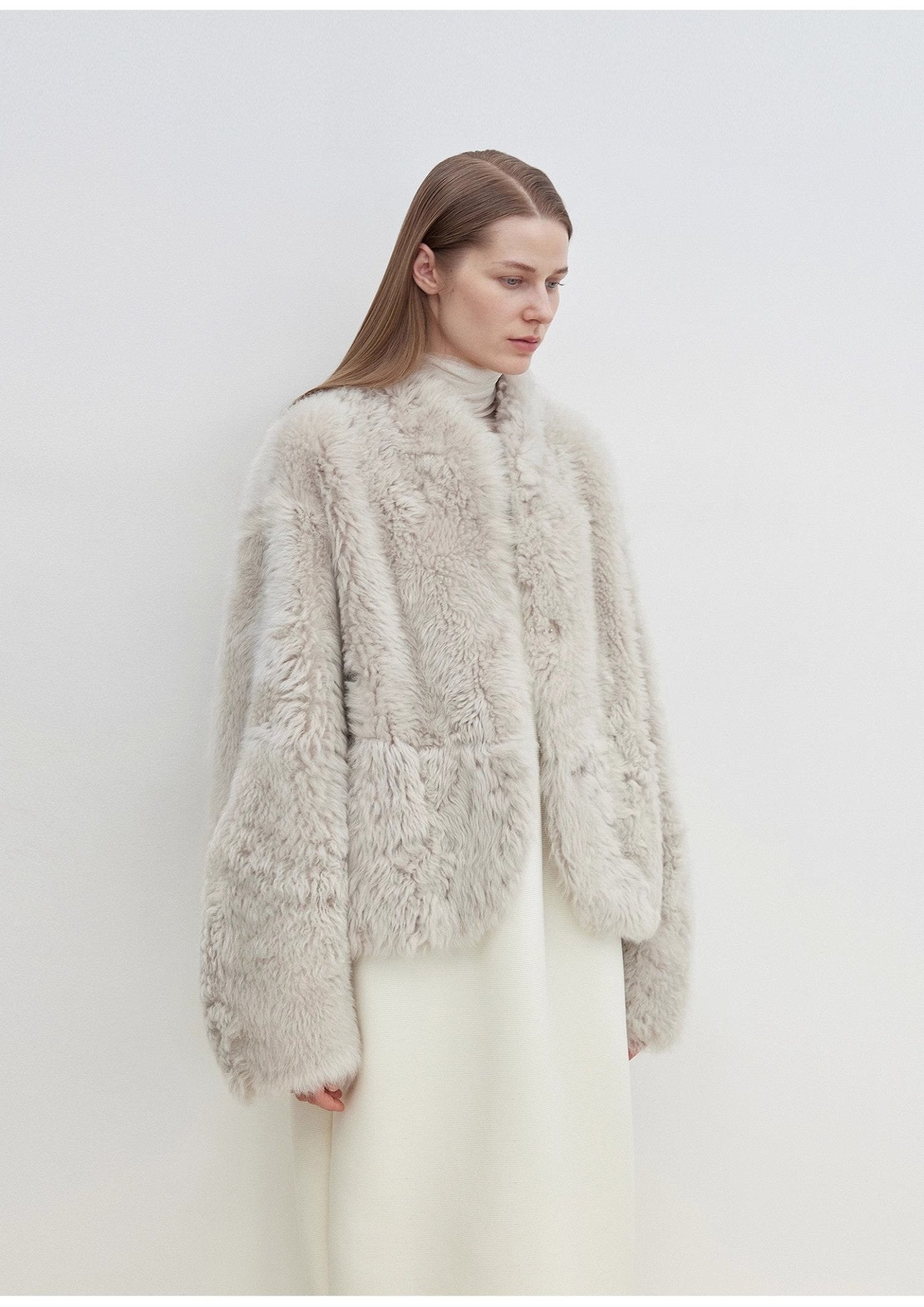 "Yorta" imported Tuscan curly wool upper arc collar sheepskin coat - variant_title