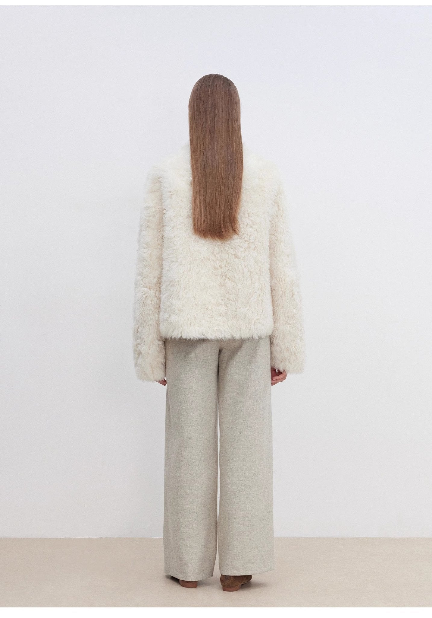 "Yorta" imported Tuscan curly wool upper arc collar sheepskin coat - variant_title