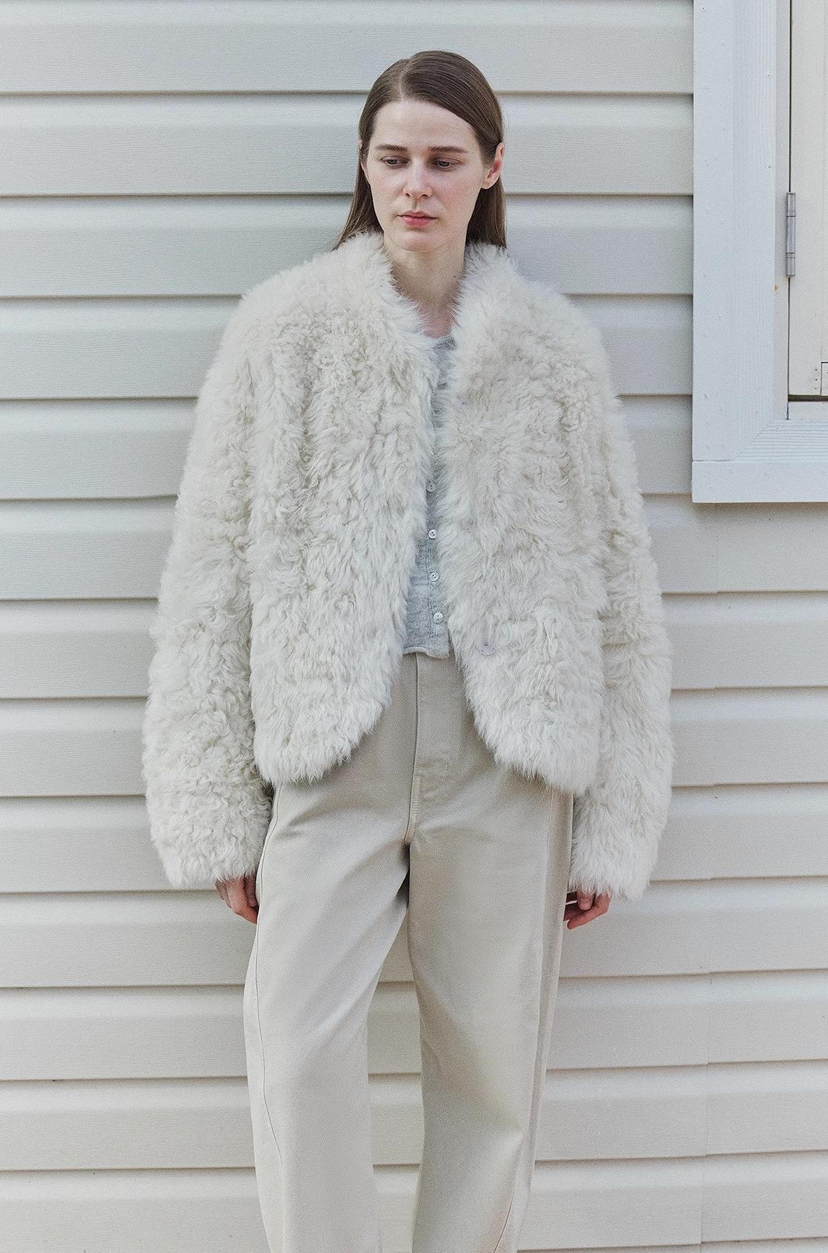 "Yorta" imported Tuscan curly wool upper arc collar sheepskin coat - variant_title