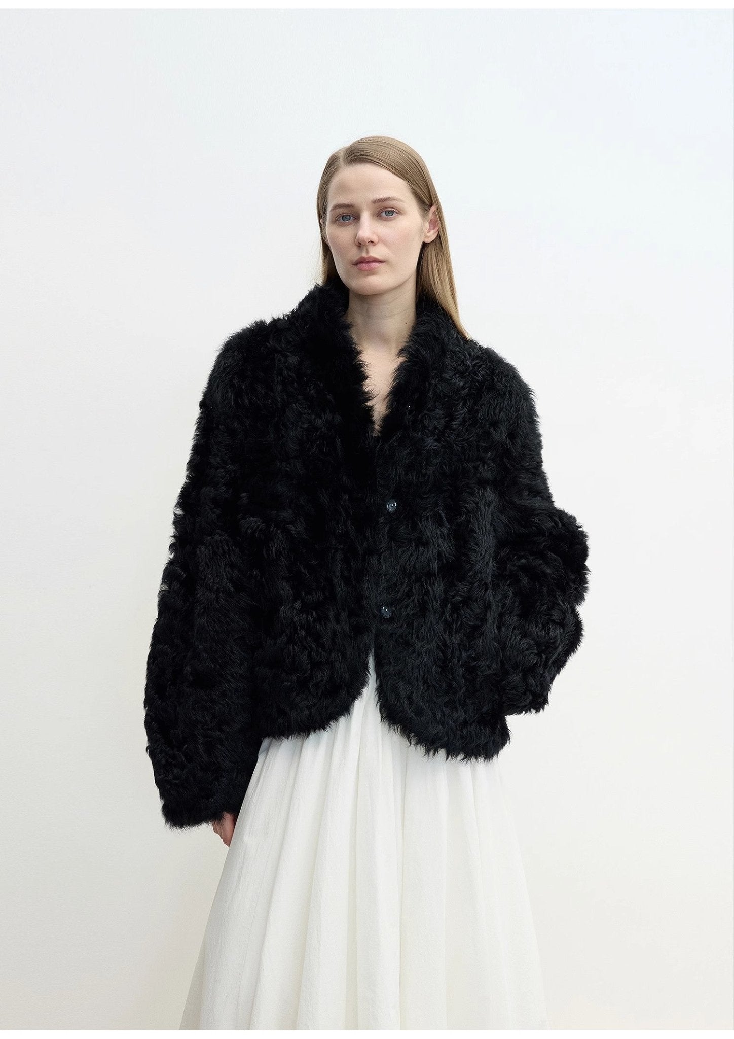 "Yorta" imported Tuscan curly wool upper arc collar sheepskin coat - variant_title