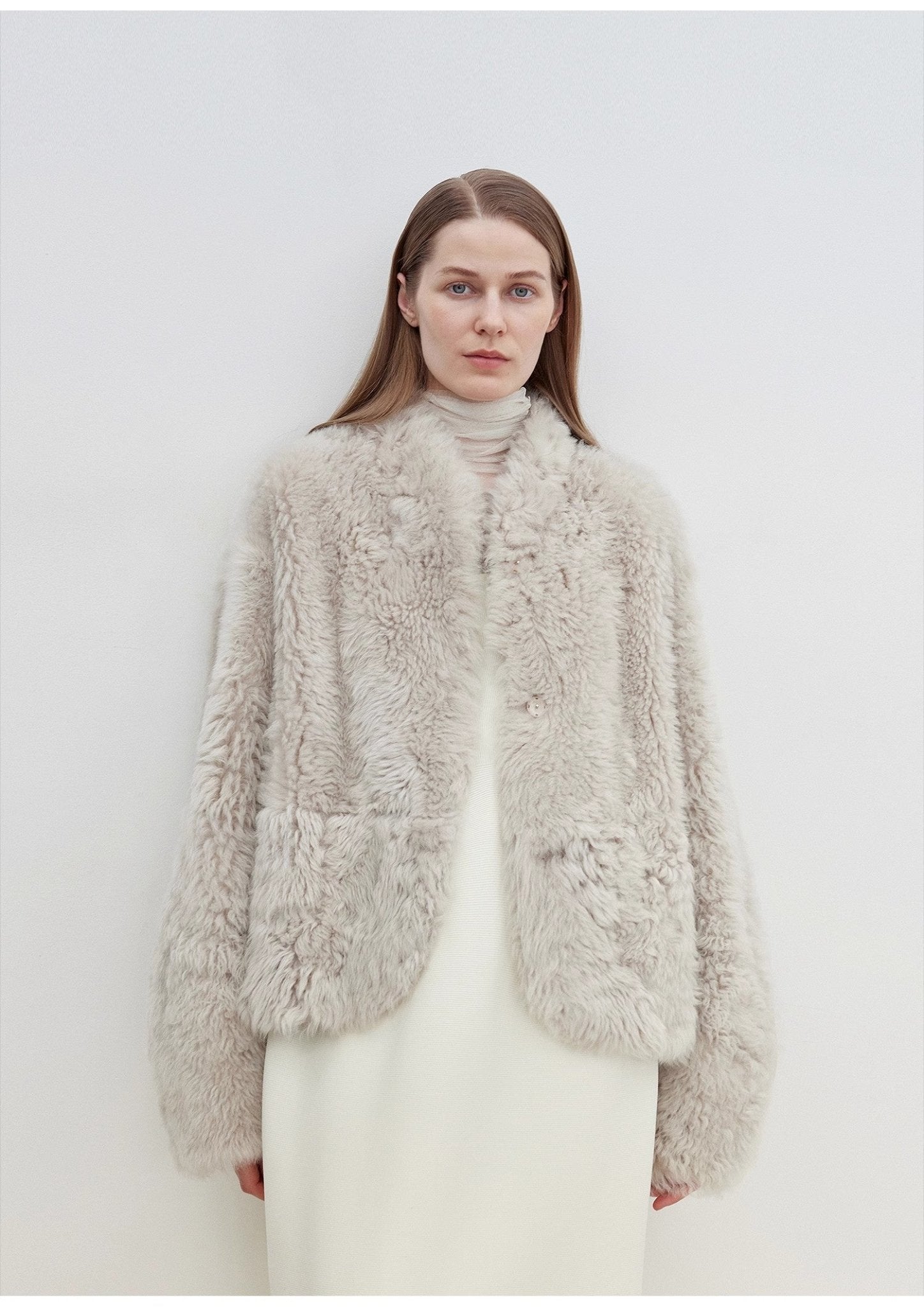 "Yorta" imported Tuscan curly wool upper arc collar sheepskin coat - variant_title