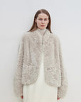 "Yorta" imported Tuscan curly wool upper arc collar sheepskin coat - variant_title