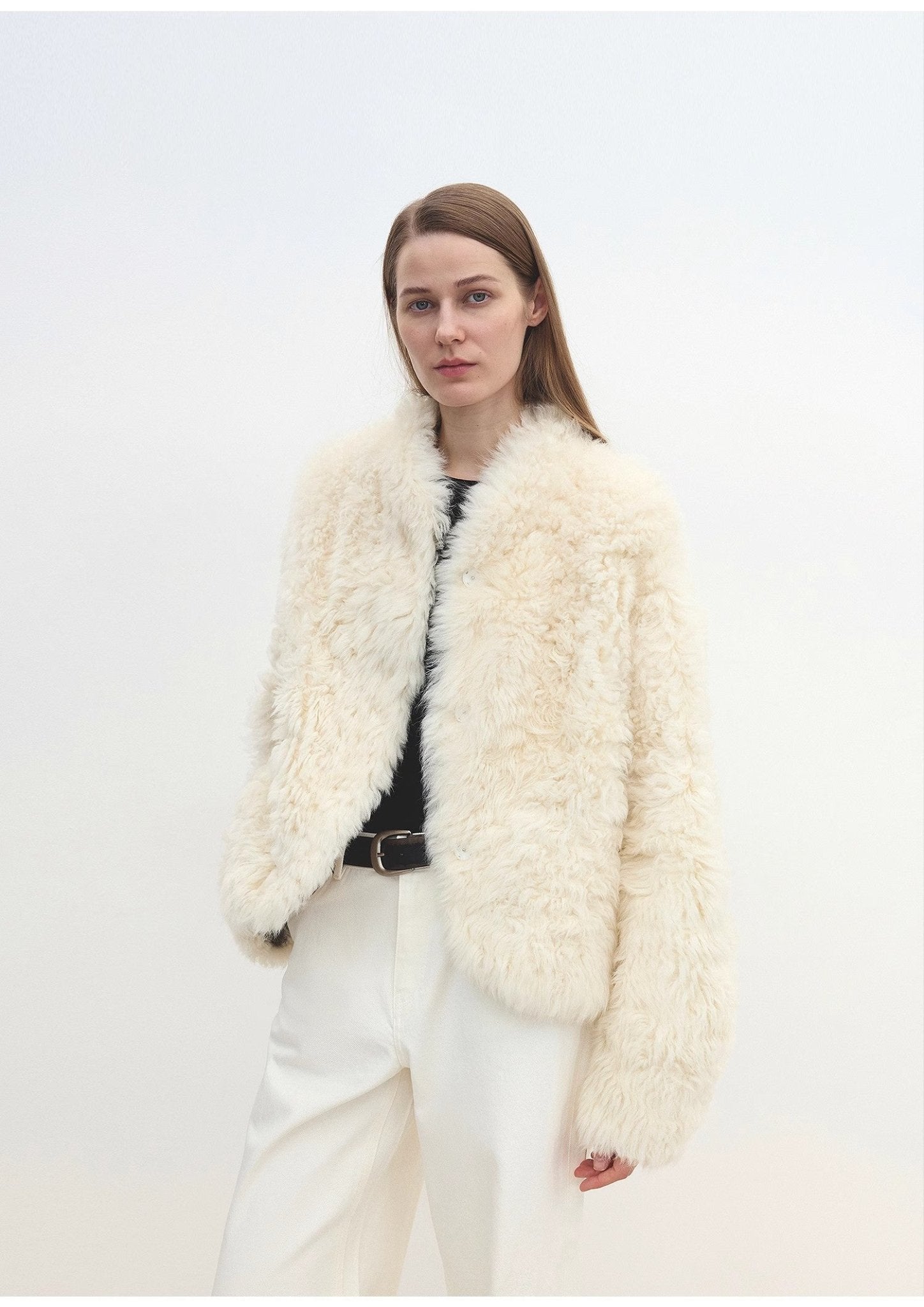 "Yorta" imported Tuscan curly wool upper arc collar sheepskin coat - variant_title