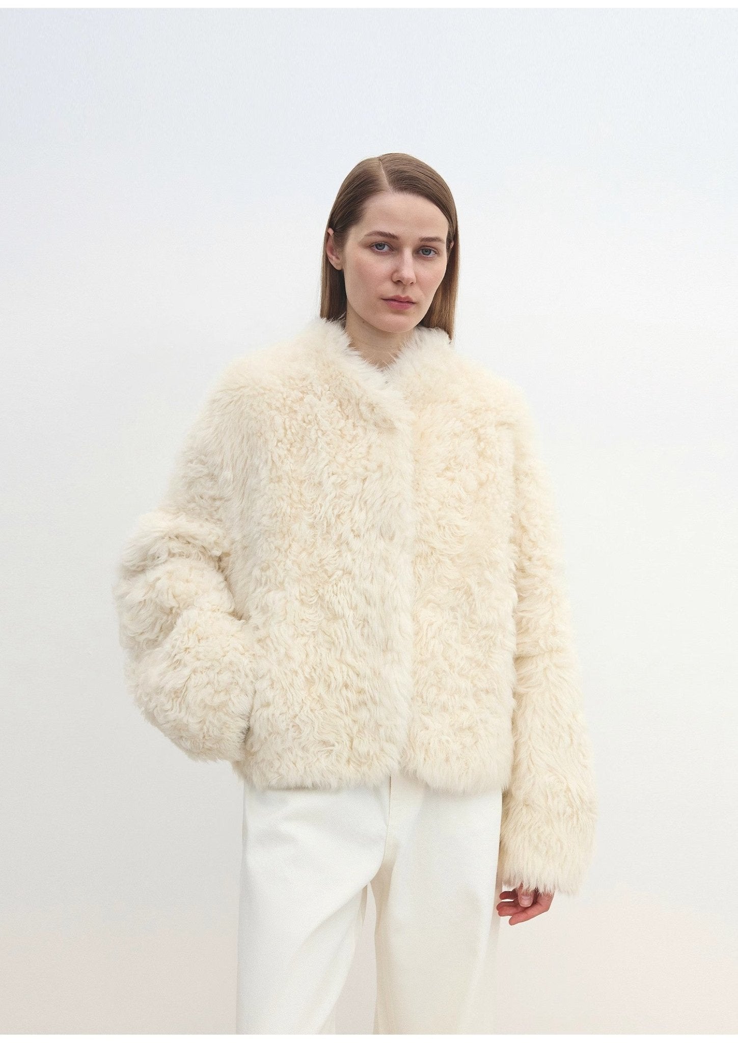 "Yorta" imported Tuscan curly wool upper arc collar sheepskin coat - variant_title