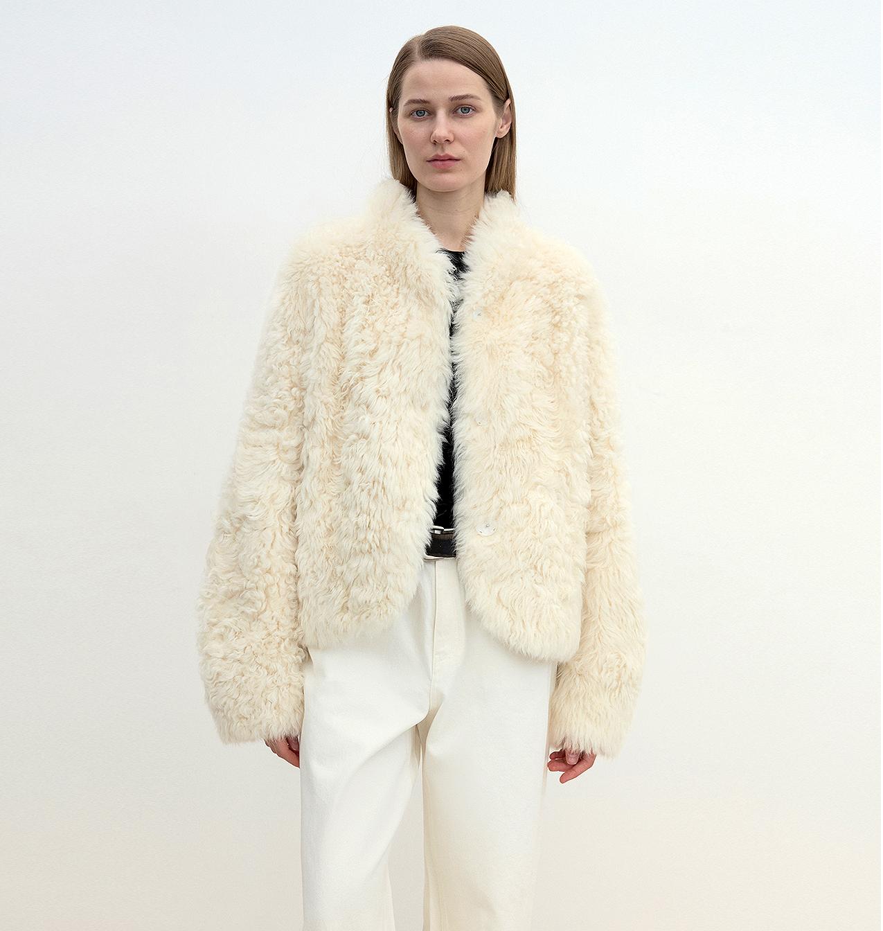 "Yorta" imported Tuscan curly wool upper arc collar sheepskin coat - variant_title
