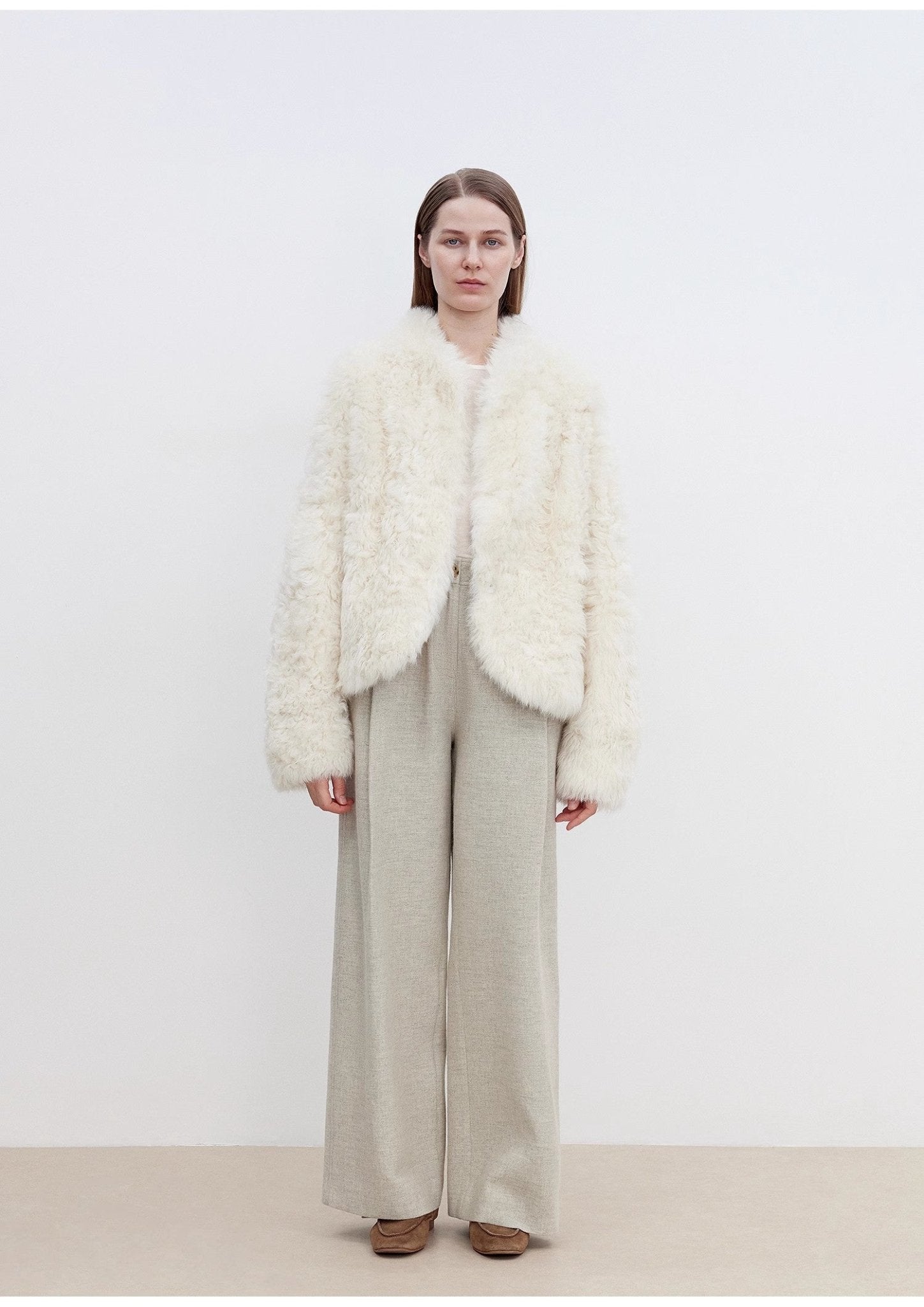 "Yorta" imported Tuscan curly wool upper arc collar sheepskin coat - variant_title