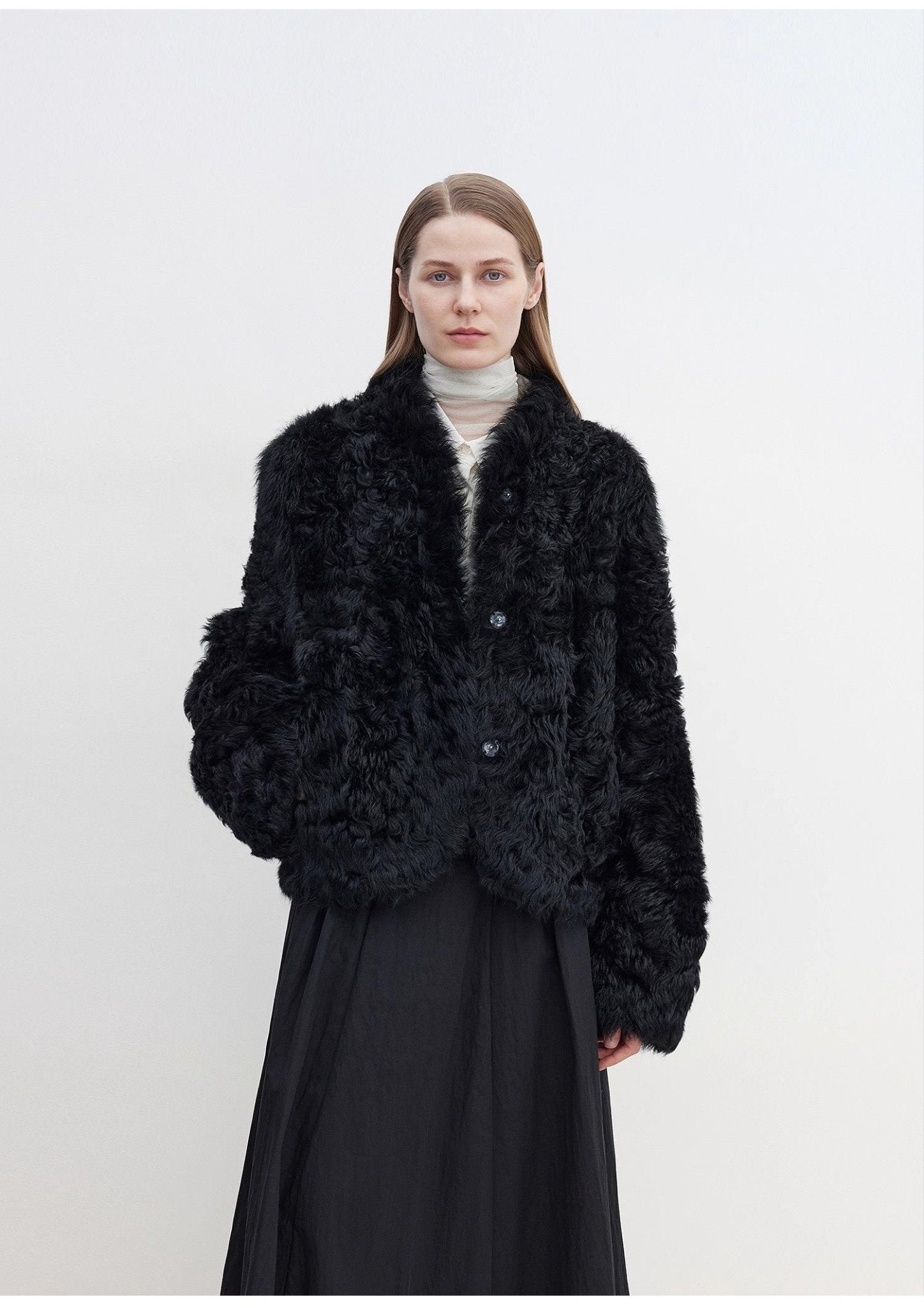 "Yorta" imported Tuscan curly wool upper arc collar sheepskin coat - variant_title