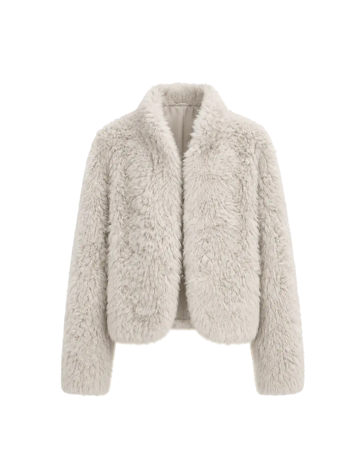 Yorta morning cloud gray Toscana curly shearling jacket, front product view
