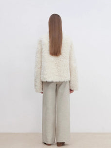 Back model view of Yorta white Toscana shearling jacket