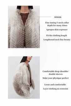 Yukino Dream fox fur coat V-neck design and silhouette details