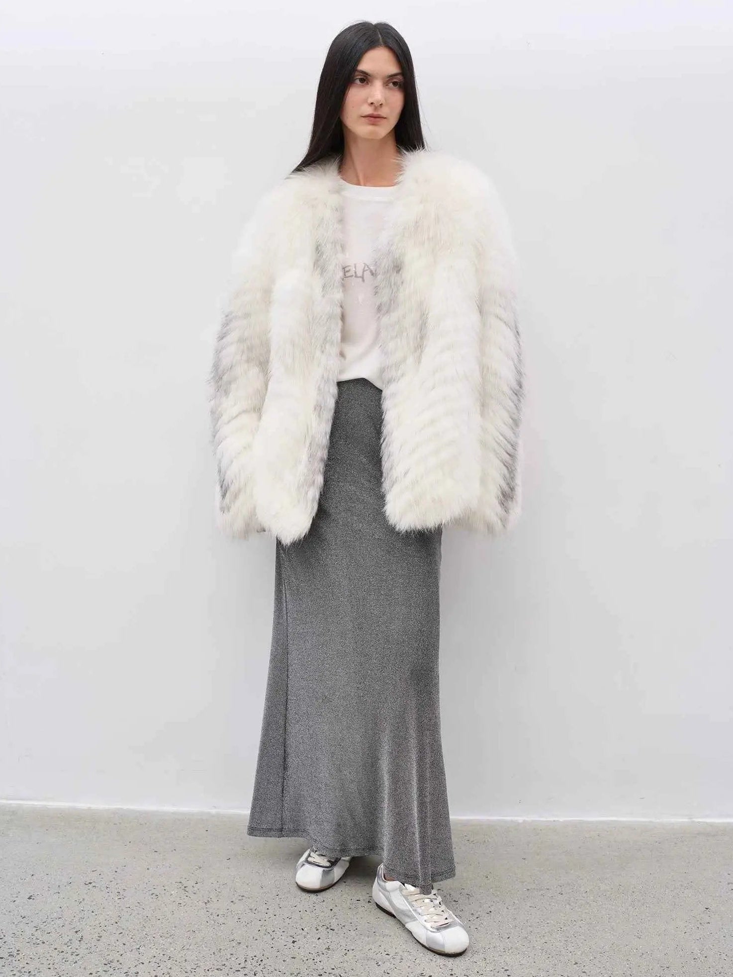 Yukino Dream Marble Fox natural color coat, full-length model view